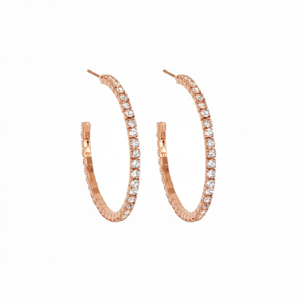 Rose gold crystal hoop earrings detail – Sugar Bean Jewelry