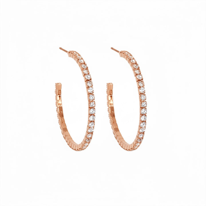 Rose gold crystal hoop earrings detail – Sugar Bean Jewelry