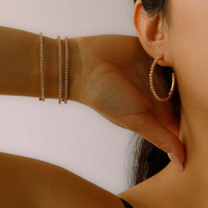 Rose gold crystal hoop earrings lifestyle – Sugar Bean Jewelry