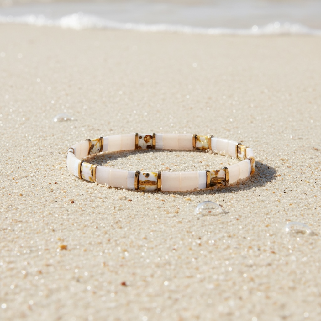 Sandbar Tila Bracelet styled on sand – Sugar Bean Jewelry