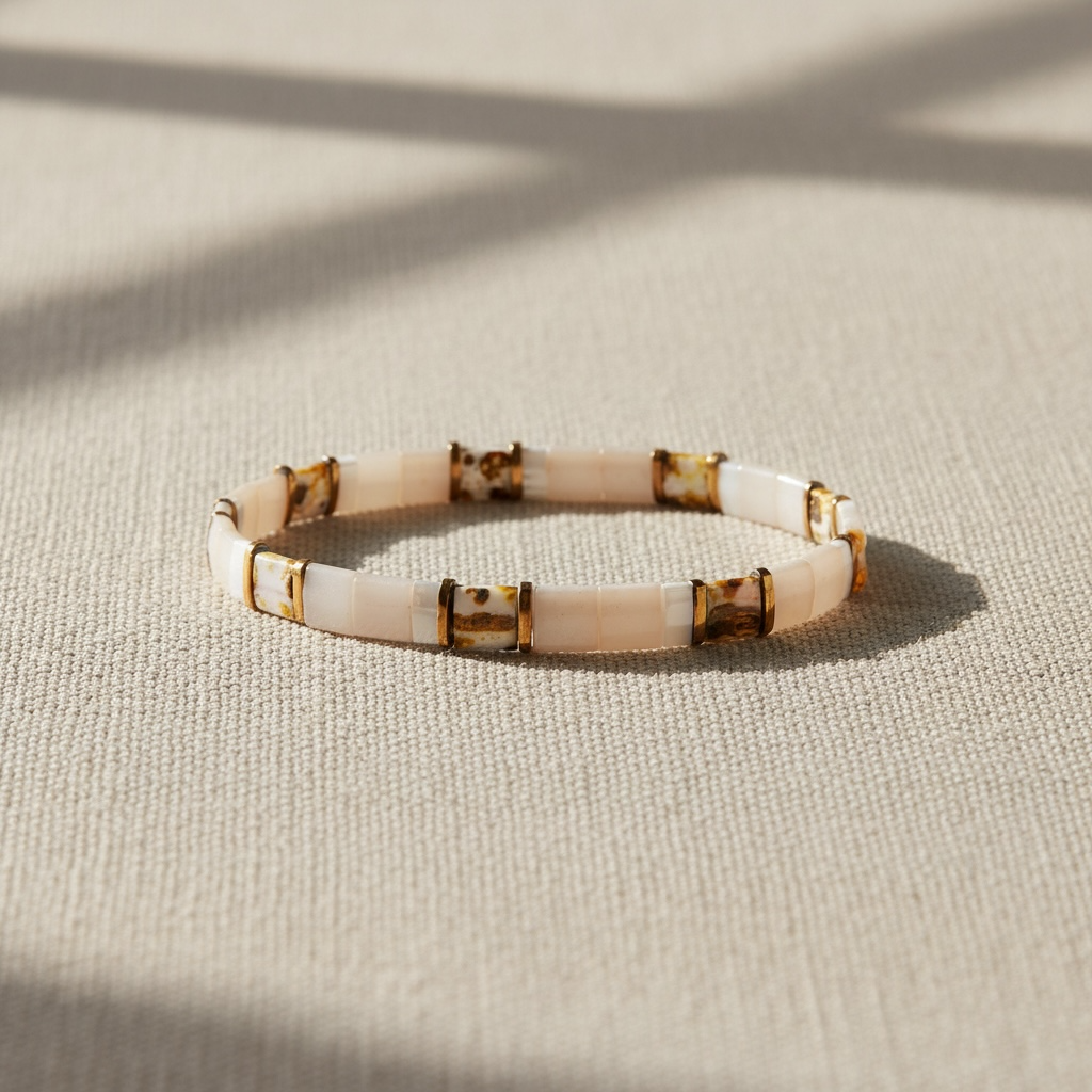 Sandbar Tila Bracelet styled on linen – Sugar Bean Jewelry