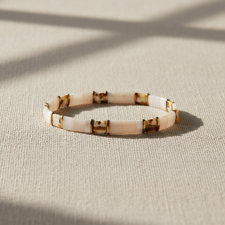 Sandbar Tila Bracelet styled on linen – Sugar Bean Jewelry