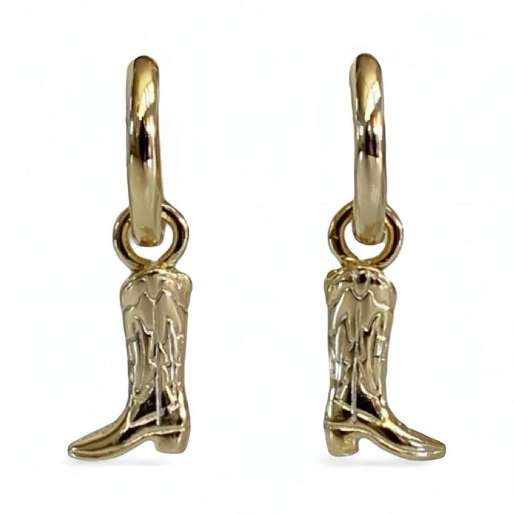 TAVI BOOT HUGGIE EARRINGS • WESTERN GOLD OR RHODIUM PLATED • REMOVABLE CHARM
