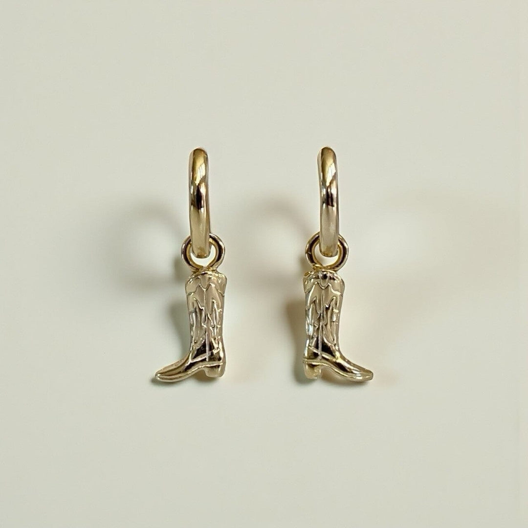 TAVI BOOT HUGGIE EARRINGS • WESTERN GOLD OR RHODIUM PLATED • REMOVABLE CHARM