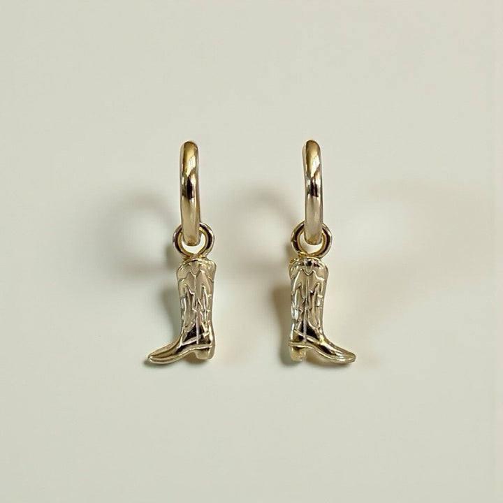 TAVI BOOT HUGGIE EARRINGS • WESTERN GOLD OR RHODIUM PLATED • REMOVABLE CHARM