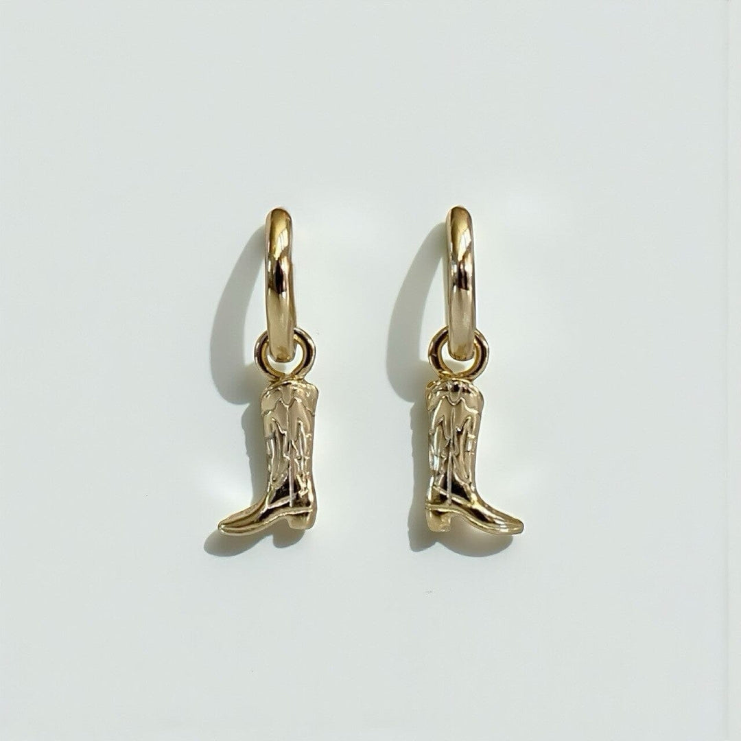 TAVI BOOT HUGGIE EARRINGS • WESTERN GOLD OR RHODIUM PLATED • REMOVABLE CHARM