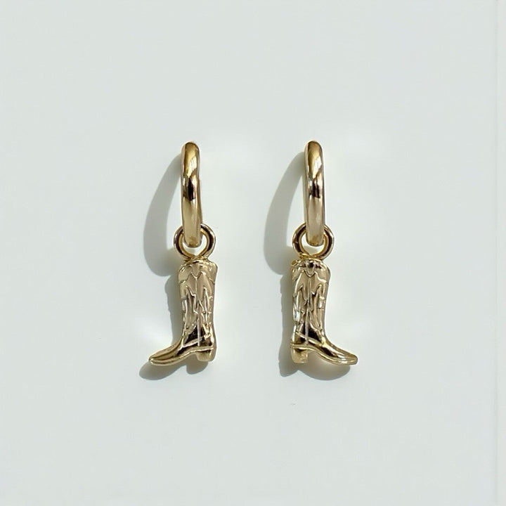 TAVI BOOT HUGGIE EARRINGS • WESTERN GOLD OR RHODIUM PLATED • REMOVABLE CHARM