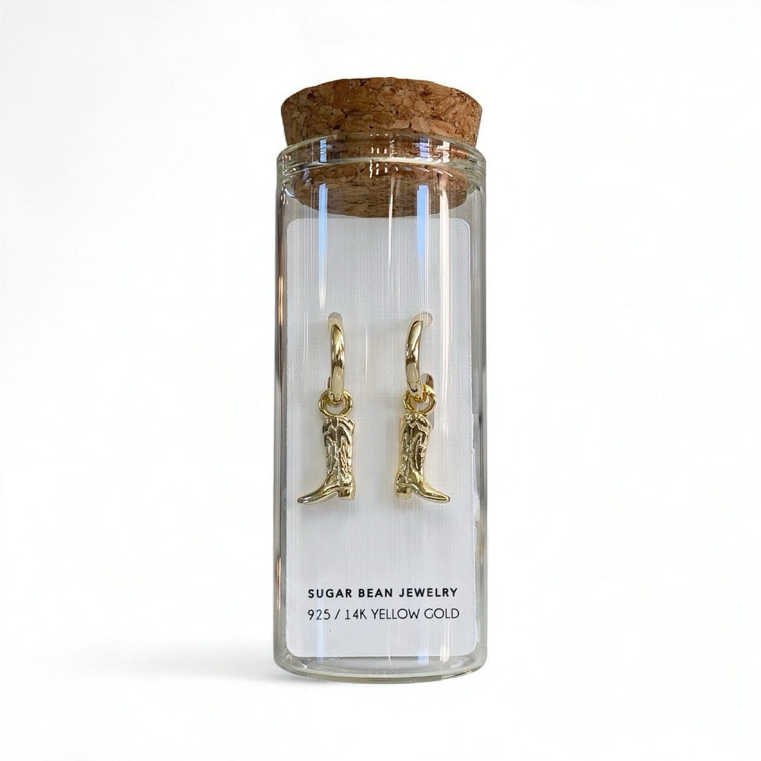 TAVI BOOT HUGGIE EARRINGS • WESTERN GOLD OR RHODIUM PLATED • REMOVABLE CHARM