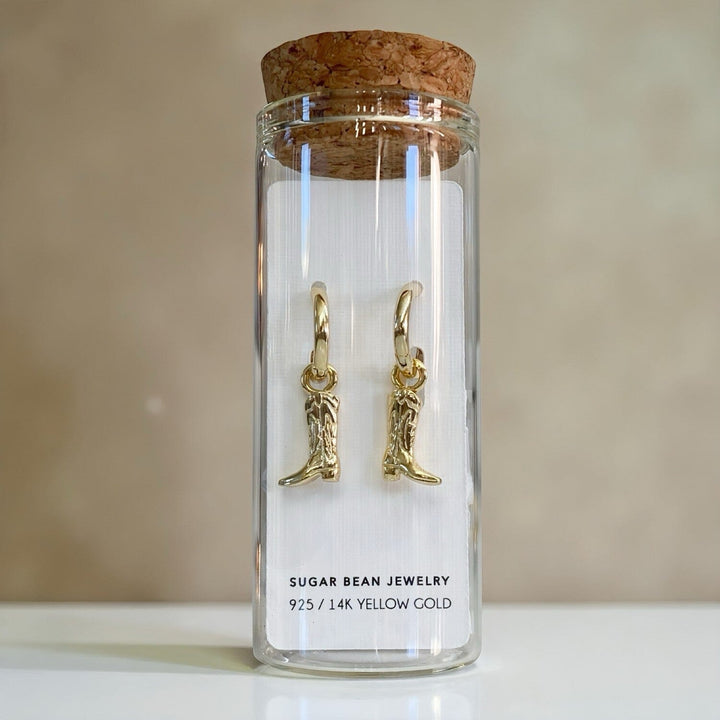 TAVI BOOT HUGGIE EARRINGS • WESTERN GOLD OR RHODIUM PLATED • REMOVABLE CHARM