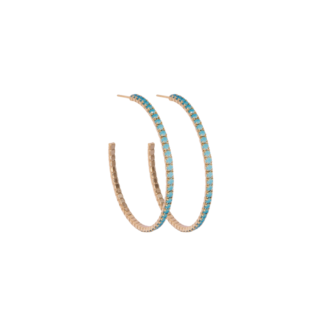 Turquoise Gold Crystal Hoop Earrings
