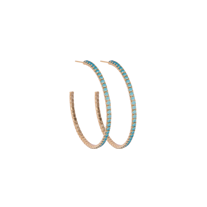 Turquoise Gold Crystal Hoop Earrings
