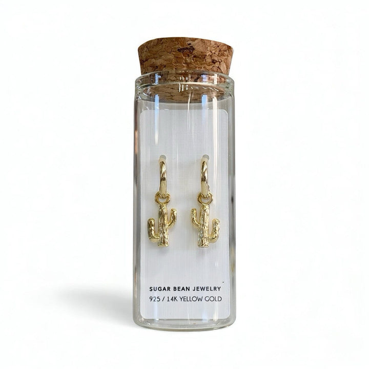 SONA CACTUS HUGGIE EARRINGS • GOLD OR RHODIUM PLATED • REMOVABLE CHARM (Copy)