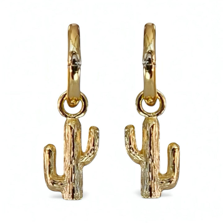 SONA CACTUS HUGGIE EARRINGS • GOLD OR RHODIUM PLATED • REMOVABLE CHARM (Copy)