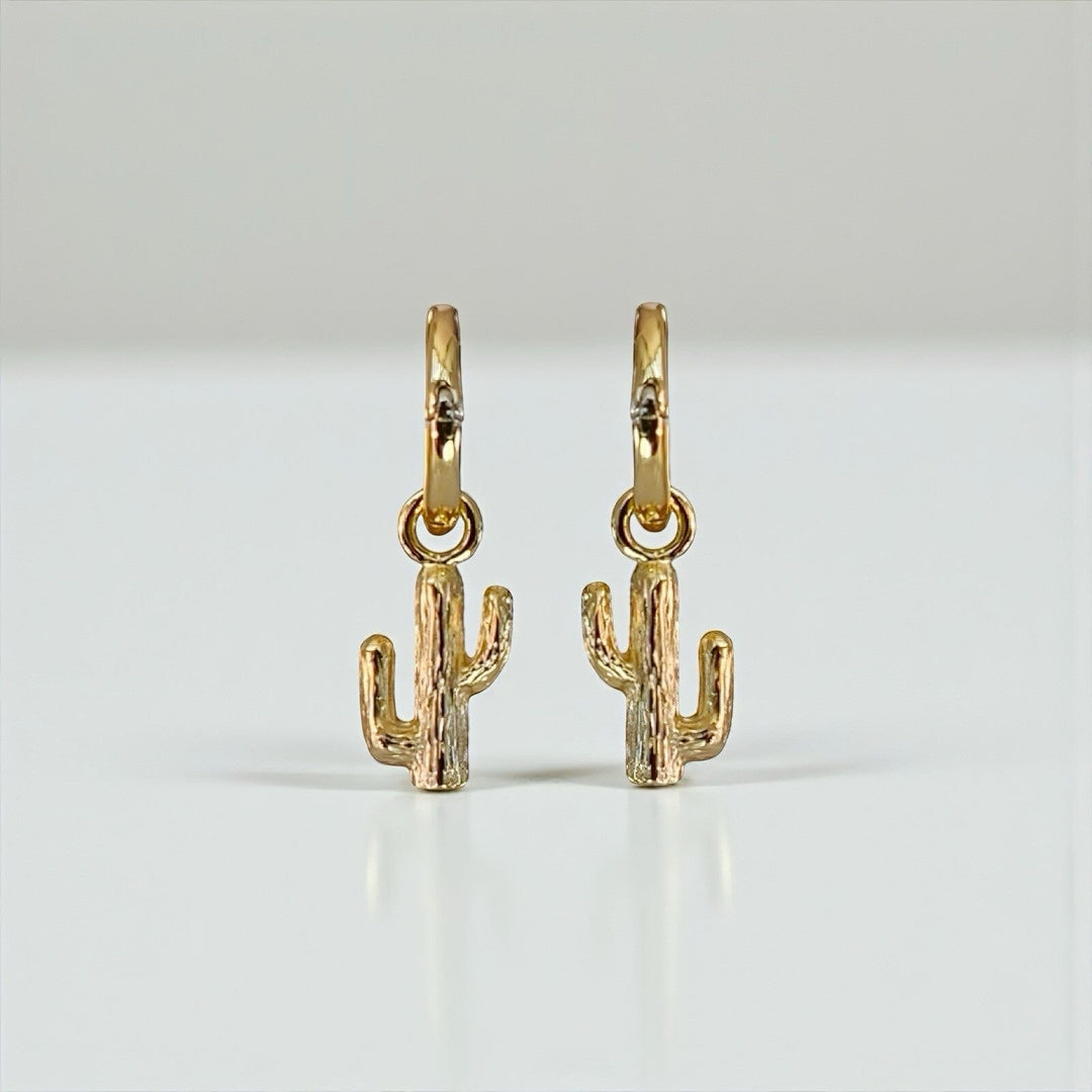 SONA CACTUS HUGGIE EARRINGS • GOLD OR RHODIUM PLATED • REMOVABLE CHARM (Copy)