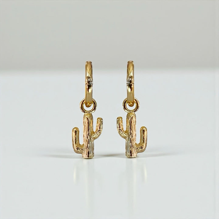 SONA CACTUS HUGGIE EARRINGS • GOLD OR RHODIUM PLATED • REMOVABLE CHARM (Copy)