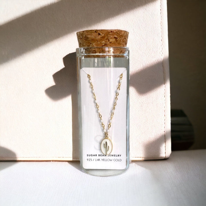 DESERT AURA • WHITE ENAMEL CACTUS NECKLACE (ONLINE EXCLUSIVE)