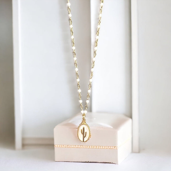 DESERT AURA • WHITE ENAMEL CACTUS NECKLACE (ONLINE EXCLUSIVE)