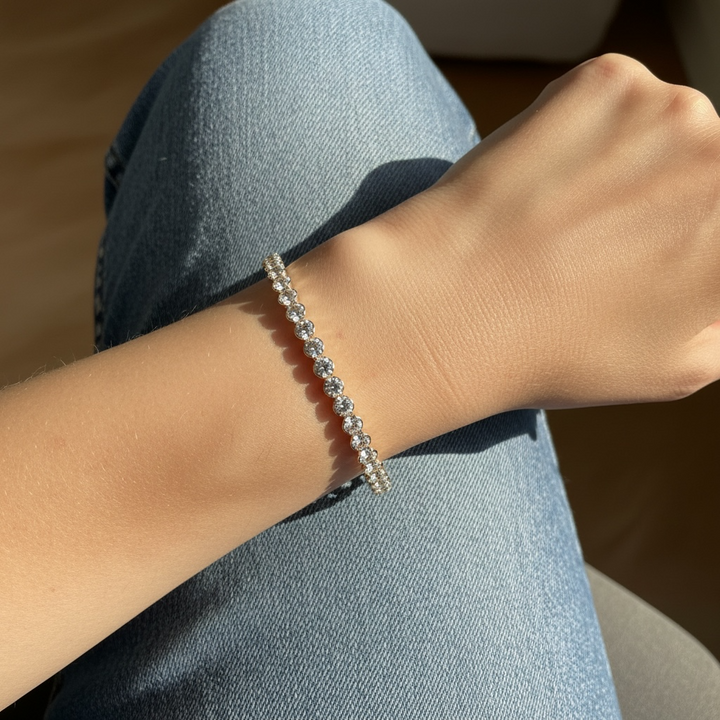 Statement Crystal Bangle Bracelet in gold, alternate angle, Sugar Bean Jewelry