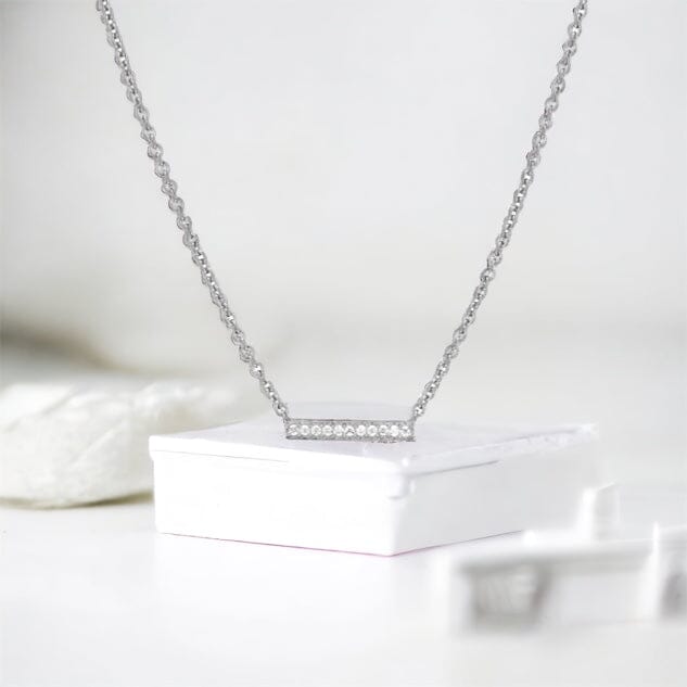 Tiny Bar Necklace – sterling silver pavé bar pendant – Sugar Bean Jewelry