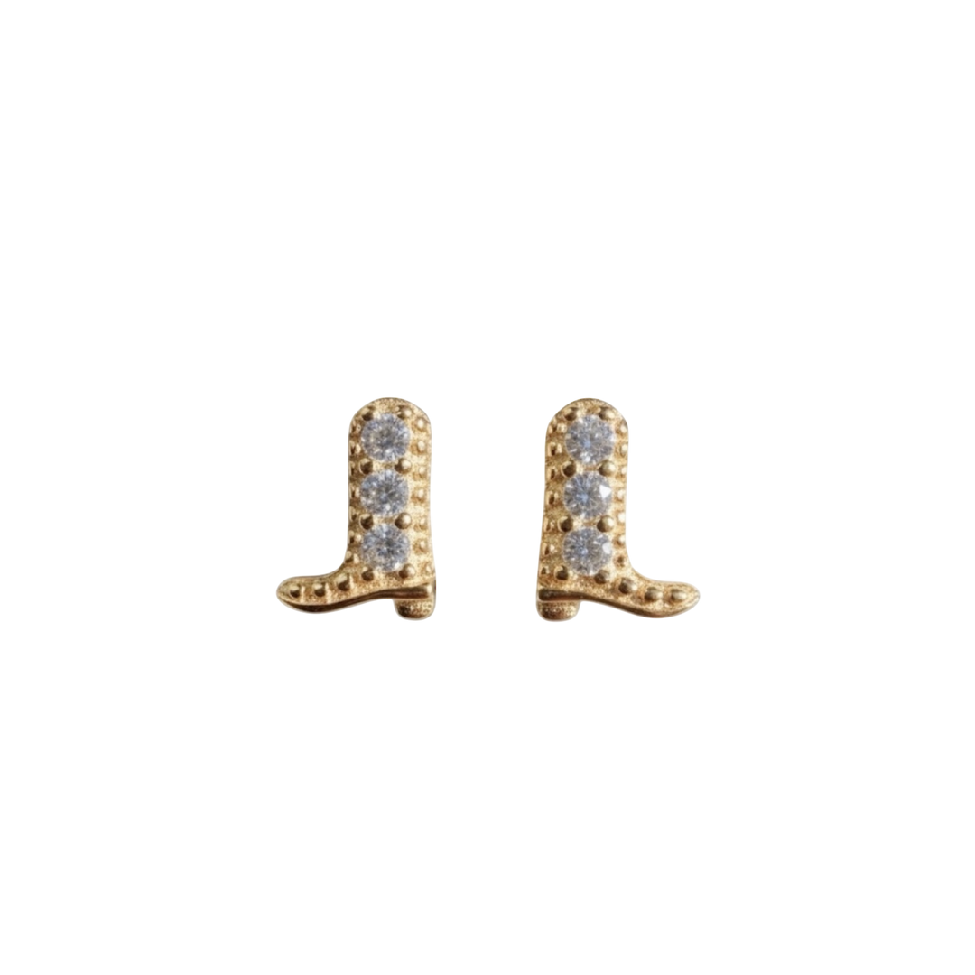 Tiny Cowboy Boot Studs – sterling silver with diamond simulant stones – Sugar Bean Jewelry