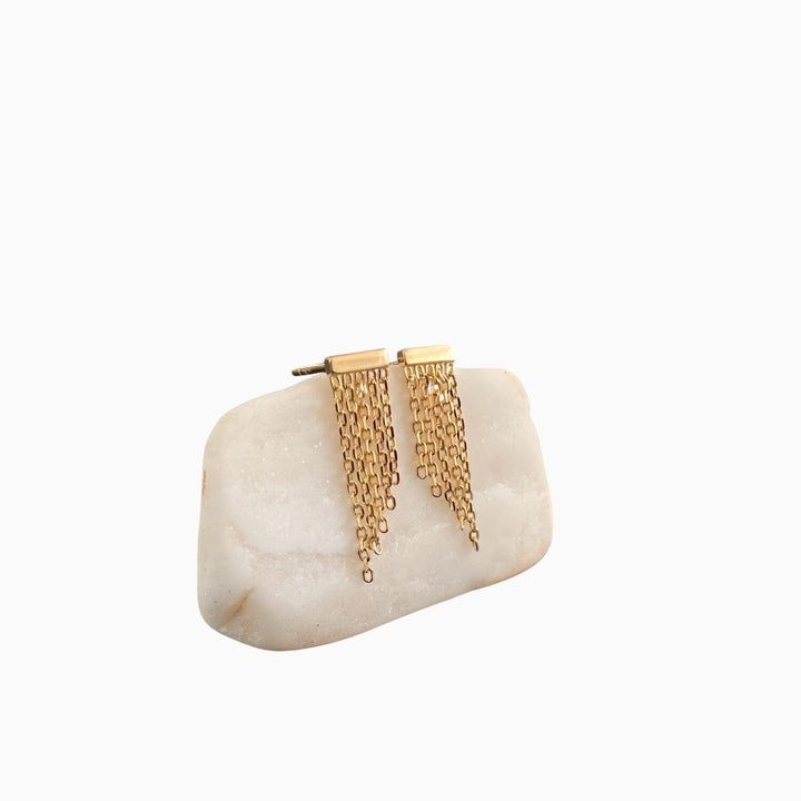 GOLDEN FRINGE EARRING STUDS