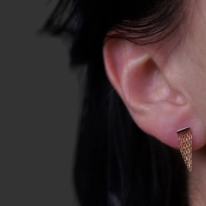 GOLDEN FRINGE EARRING STUDS