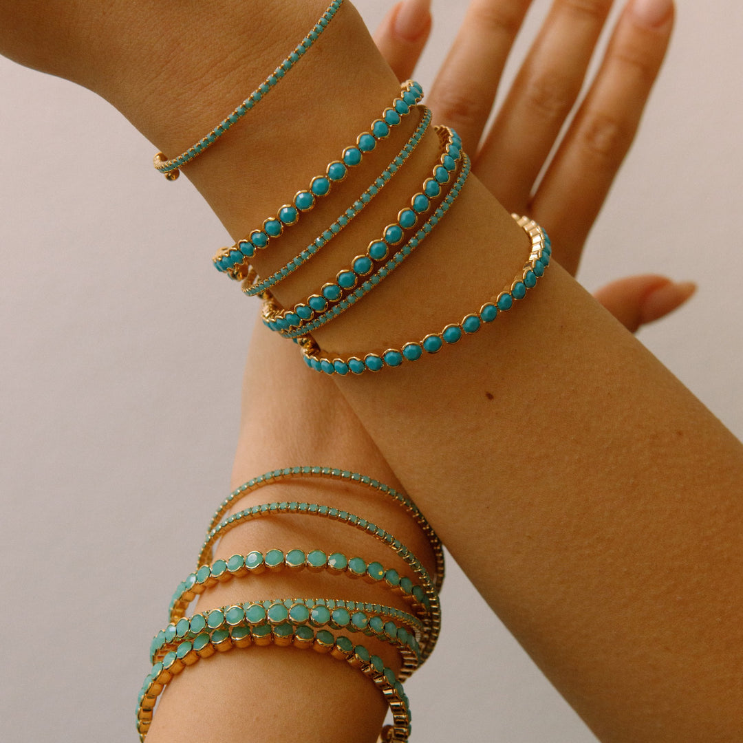 Turquoise gold classic crystal bangle bracelet close up – Sugar Bean Jewelry