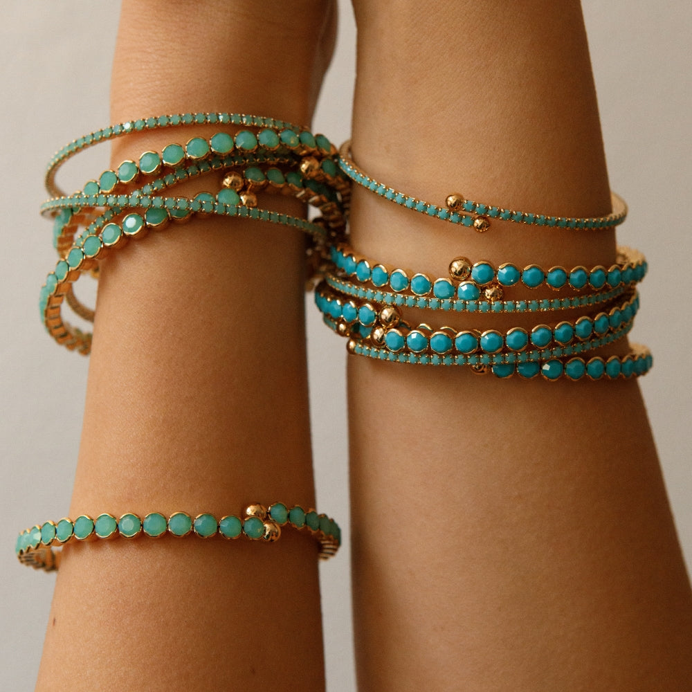 Turquoise gold statement crystal bangle bracelet stacked – Sugar Bean Jewelry