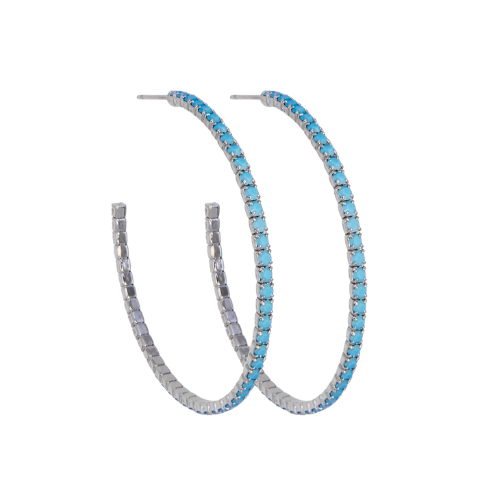 Turquoise silver crystal hoop earrings – Sugar Bean Jewelry