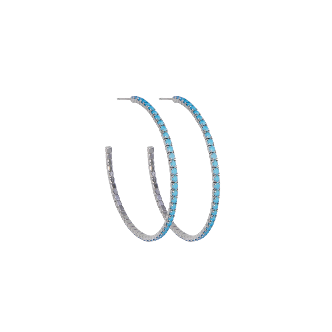 Turquoise silver crystal hoop earrings detail – Sugar Bean Jewelry