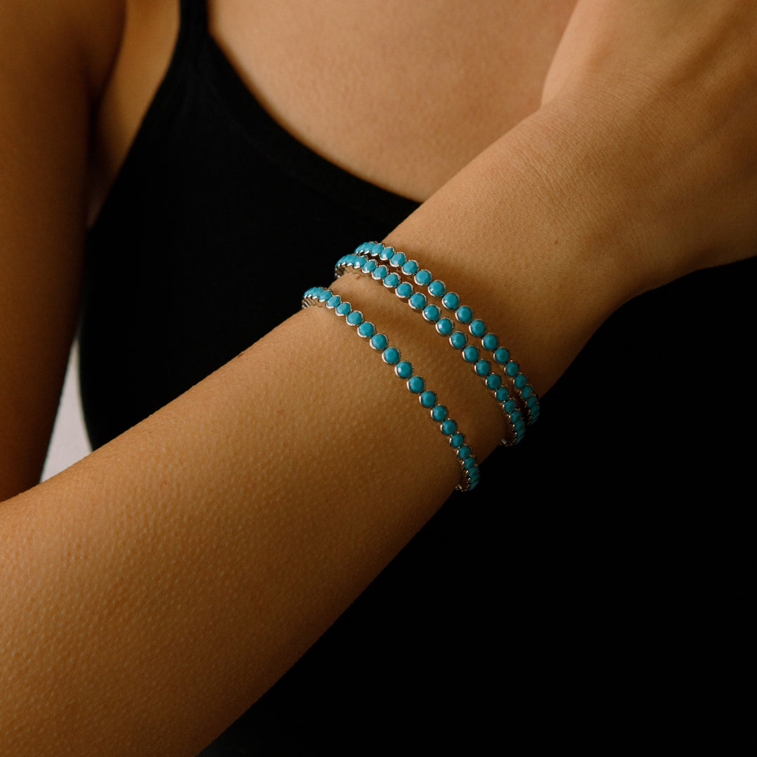 Turquoise silver statement crystal bangle bracelet stacked – Sugar Bean Jewelry