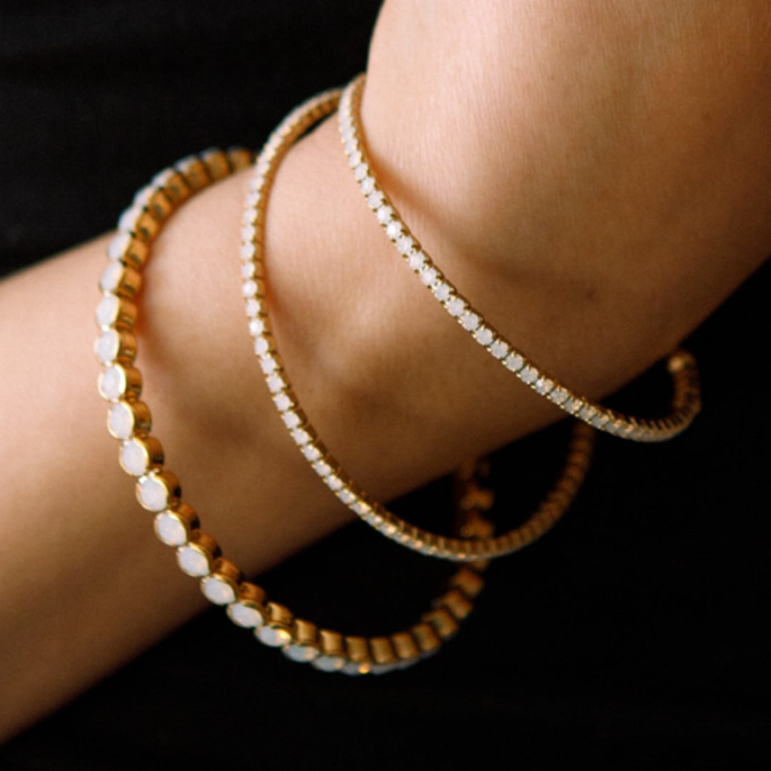 White opal classic crystal bangle bracelet stacked – Sugar Bean Jewelry