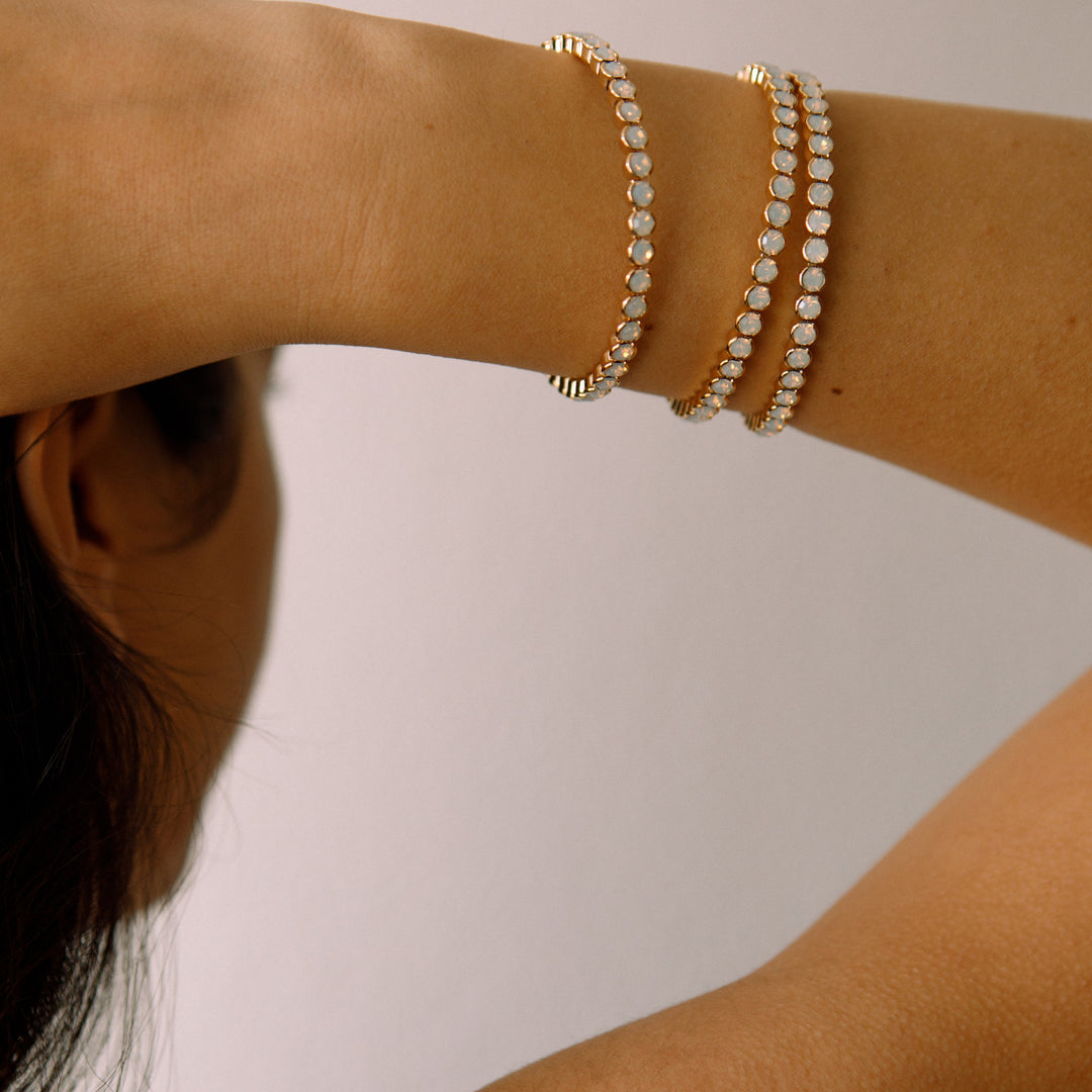 White opal statement crystal bangle bracelet detail – Sugar Bean Jewelry