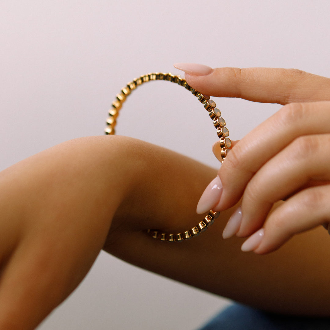 White opal statement crystal bangle bracelet layered stack – Sugar Bean Jewelry